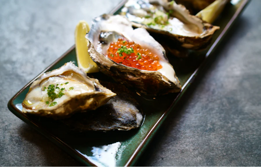 Fresh Raw Oysters with Red Caviar