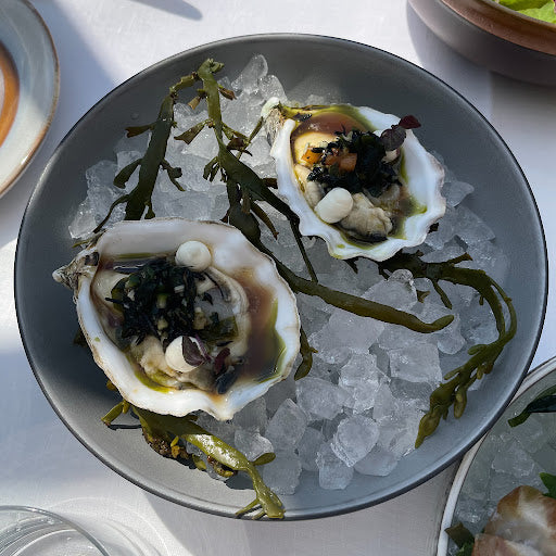 Spring Oysters: Fresh Oysters with Charred Spring Onion and Wakame